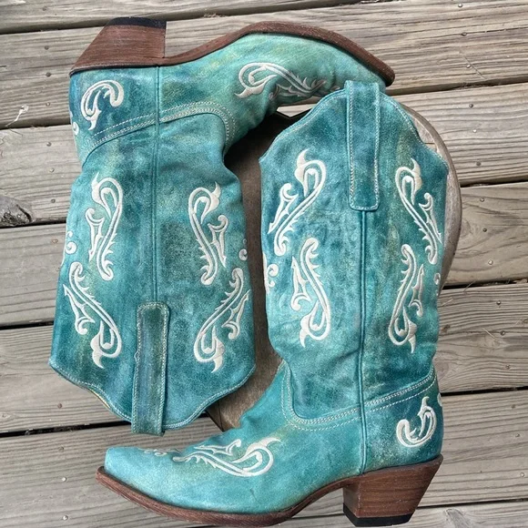 Corral Boots Turquoise Blue Leather Cortez Western Cowboy Boots Women's Size 10 - Picture 13 of 15
